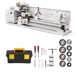 Stolna tokarilica za metal 220 × 762 mm, 1100 W, do 3000 o/min, motor bez četkica, metalni zupčanici