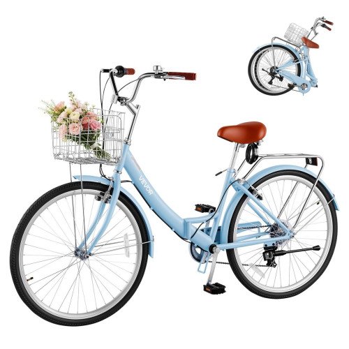 Sklopivi gradski bicikl (cruiser) za žene, kotači 66 cm, 7 brzina, košara, prtljažnik, 150 kg