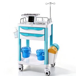 Medicinska kolica s 2 ladice, polica za defibrilator i stalak za infuziju, nosivost 110 kg Medicinska kolica s 2 ladice, polica za defibrilator i stalak za infuziju, nosivost 110 kg