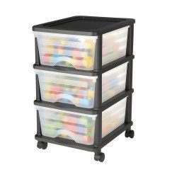 Plastični ladičar s tri prozirne ladice na kotačima, 17 L po ladici, visina 61,5 cm