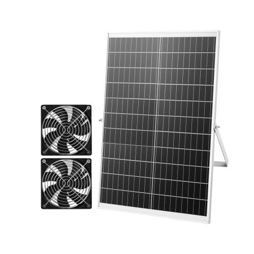 Solarni ventilator za provjetravanje staklenika i kokošinjca, 2 ventilatora, panel 30 W Solarni ventilator za provjetravanje staklenika i kokošinjca, 2 ventilatora, panel 30 W