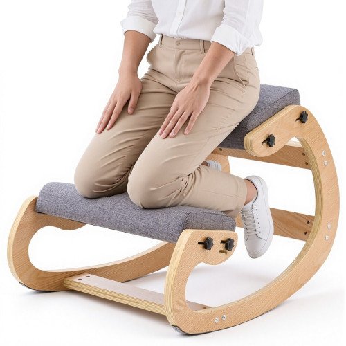 Ergonomska klečeća stolica bez naslona, drveni okvir, 82 × 54 × 55,5 cm, nosivost 120 kg, siva Ergonomska klečeća stolica bez naslona, drveni okvir, 82 × 54 × 55,5 cm, nosivost 120 kg, siva