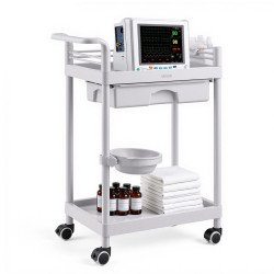 Medicinska kolica s 2 police i ladicom, nosivost 50 kg, 60 × 34 × 81 cm, s posudom za otpad