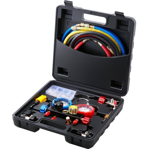 Set manometara za servis klime, 4-putni, za R134a, R410A i R22, crijeva 152 cm, do 55 bar Set manometara za servis klime, 4-putni, za R134a, R410A i R22, crijeva 152 cm, do 55 bar