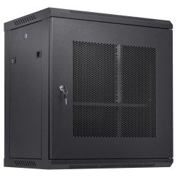 Zidni rack ormar za mrežnu opremu, 12U, dubina 39 cm, nosivost 91 kg, brava, bočne stranice