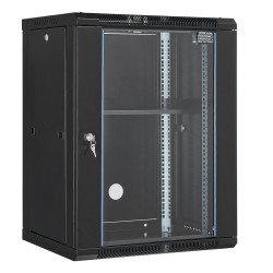 Zidni rack ormar za mrežnu opremu, 15U, dubina 46 cm, staklena vrata, s bravom