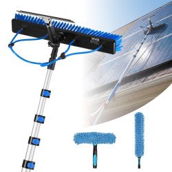 Teleskopska šipka za pranje solarnih panela vodom, do 10 m, s četkom i gumenim brisačem