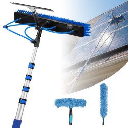 Teleskopska šipka za pranje solarnih panela vodom, do 4,6 m, s četkom i gumenim brisačem Teleskopska šipka za pranje solarnih panela vodom, do 4,6 m, s četkom i gumenim brisačem