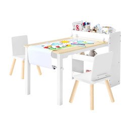 Dječji stol za crtanje s 2 stolice i ormarićem, stol 79,5 × 55,5 cm, za djecu od 2 do 8 godina Dječji stol za crtanje s 2 stolice i ormarićem, stol 79,5 × 55,5 cm, za djecu od 2 do 8 godina