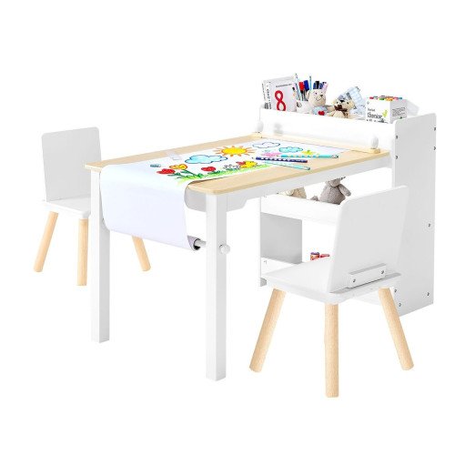 Dječji stol za crtanje s 2 stolice i ormarićem, stol 79,5 × 55,5 cm, za djecu od 2 do 8 godina