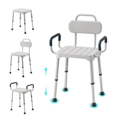 Stolica za tuširanje s rukohvatima i naslonom, podesiva visina 40–54 cm, nosivost 181 kg Stolica za tuširanje s rukohvatima i naslonom, podesiva visina 40–54 cm, nosivost 181 kg