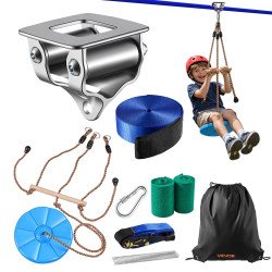 Dječji zipline za dvorište, traka 15,8 m, nosivost 150 kg, zatezač s čegrtaljkom i sjedalo