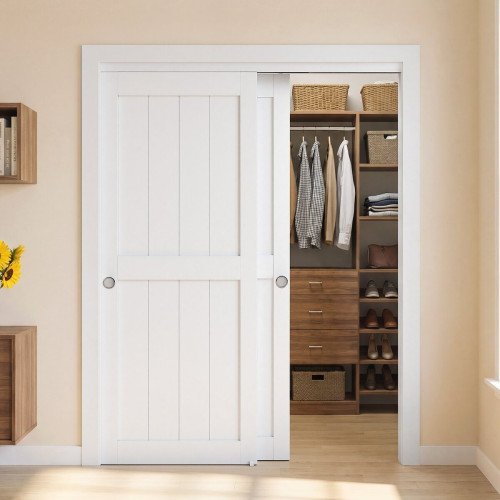 Dvokrilna klizna vrata za ormar od drva i MDF-a s tračnicom, 152,4 × 203,2 cm, bijela