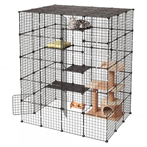 Modularni metalni kavez za mačke, 5 etaža, 139,7 × 104,1 × 175,2 cm, 5 vrata, za 2–3 mačke