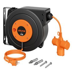 Automatski kabelski bubanj 15 m za zid ili strop, 3 utičnice, 230 V / 3000 W, toplinska zaštita