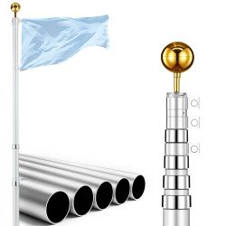 Teleskopski aluminijski jarbol za zastavu, visina 6,09 m, Ø 55 mm, s PVC cijevi za ukopavanje Teleskopski aluminijski jarbol za zastavu, visina 6,09 m, Ø 55 mm, s PVC cijevi za ukopavanje