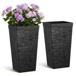 Visoke konusne posude za biljke s kotačima, 2 komada, 30 × 30 × 58 cm, crna plastika Visoke konusne posude za biljke s kotačima, 2 komada, 30 × 30 × 58 cm, crna plastika