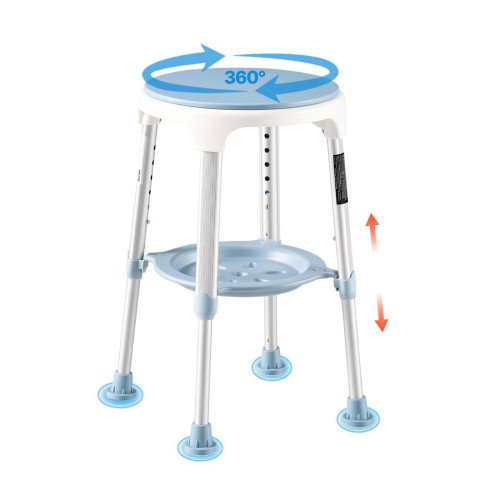 Okretna stolica za tuširanje 360° s odlagalom, podesiva visina 42–54 cm, nosivost 158 kg Okretna stolica za tuširanje 360° s odlagalom, podesiva visina 42–54 cm, nosivost 158 kg