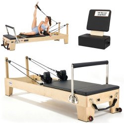 Pilates reformer za vježbe jačanja i istezanja uz otpor opruga, od drva (4)
