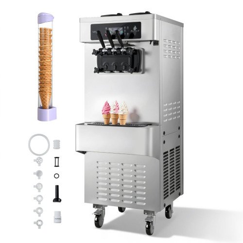 Aparat za meki sladoled s 3 okusa, 20–28 L/h, 2 spremnika po 6 L, samostojeći, 2200 W Aparat za meki sladoled s 3 okusa, 20–28 L/h, 2 spremnika po 6 L, samostojeći, 2200 W