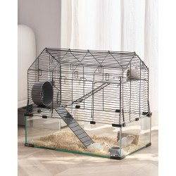 Kavez za hrčke od kaljenog stakla, 58 × 38 × 54 cm, s bočicom za vodu i otvaranjem odozgo Kavez za hrčke od kaljenog stakla, 58 × 38 × 54 cm, s bočicom za vodu i otvaranjem odozgo
