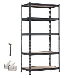 Regal s 5 polica od MDF ploča i čeličnim okvirom, 92,3 × 45,9 × 181,3 cm, nosivost 907,2 kg Regal s 5 polica od MDF ploča i čeličnim okvirom, 92,3 × 45,9 × 181,3 cm, nosivost 907,2 kg