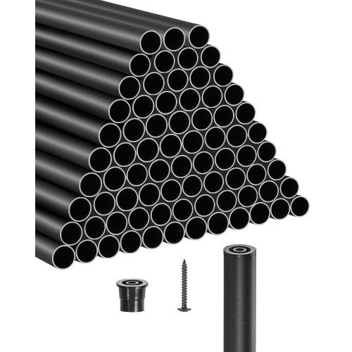 Aluminijski balustri 81 cm, set od 101 komada, okrugla cijev Ø19 mm, crni, s kapicama i vijcima