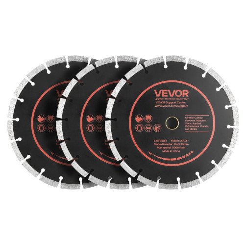 Dijamantne rezne ploče za beton i opeku, 230 mm, set 3 komada, provrt 22,2 mm, suho i mokro rezanje