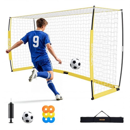 Sklopivi nogometni gol 3,6 × 1,8 × 0,9 m, stakloplastični okvir, metalno postolje, torba, žuti