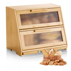 Dvoslojna kutija za kruh od bambusa, 39 × 26 × 32 cm, s daskom za rezanje i nožem za kruh