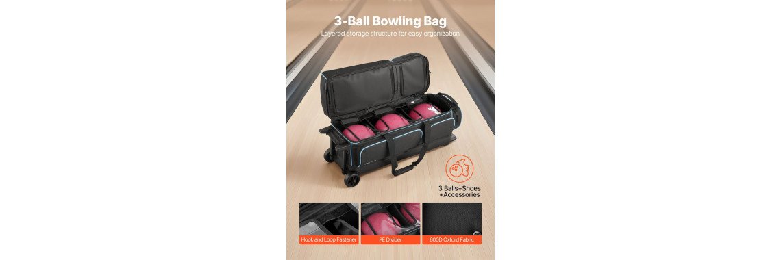 Torba za kuglanje (bowling) s kotačima: za dvije ili tri kugle, s mjestom za obuću