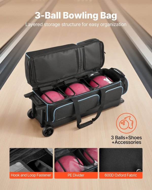 Torba za kuglanje (bowling) s kotačima: za dvije ili tri kugle, s mjestom za obuću
