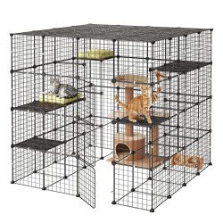 Modularni metalni kavez za mačke, 4 etaže, 139,7 × 139,7 × 139,7 cm, 3 vrata, za 2–3 mačke