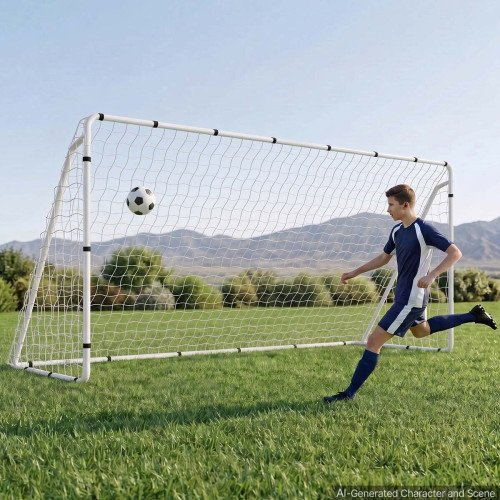 Nogometni gol 3,66 × 1,83 m s željeznim okvirom i PE mrežom, kočići i čičak trake, bijeli Nogometni gol 3,66 × 1,83 m s željeznim okvirom i PE mrežom, kočići i čičak trake, bijeli