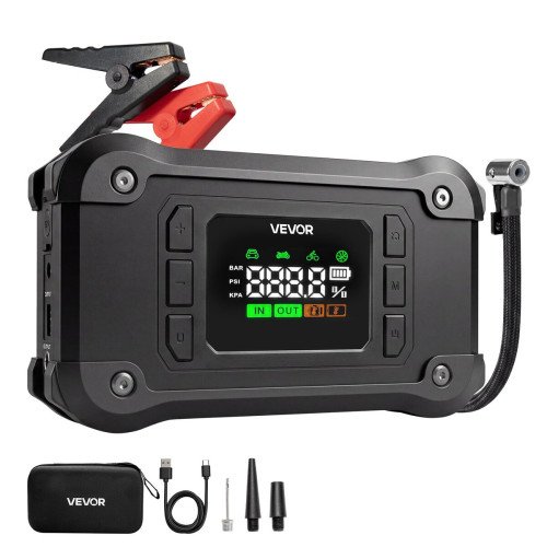 Starter akumulatora s kompresorom za gume, 8000 A, 16.000 mAh, benzin do 9,0 L, dizel do 8,0 L Starter akumulatora s kompresorom za gume, 8000 A, 16.000 mAh, benzin do 9,0 L, dizel do 8,0 L
