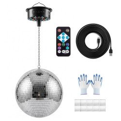 Zrcalna disko kugla 30 cm s motorom, LED svjetlima i daljinskim upravljačem, 0–15 o/min Zrcalna disko kugla 30 cm s motorom, LED svjetlima i daljinskim upravljačem, 0–15 o/min