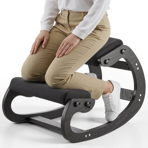 Ergonomska klečeća stolica bez naslona, drveni okvir, 82 × 54 × 55,5 cm, nosivost 120 kg, crna