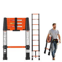 Teleskopske aluminijske ljestve, dužina 263 cm, nosivost 150 kg, 9 prečki, sklapanje jednim gumbom Teleskopske aluminijske ljestve, dužina 263 cm, nosivost 150 kg, 9 prečki, sklapanje jednim gumbom