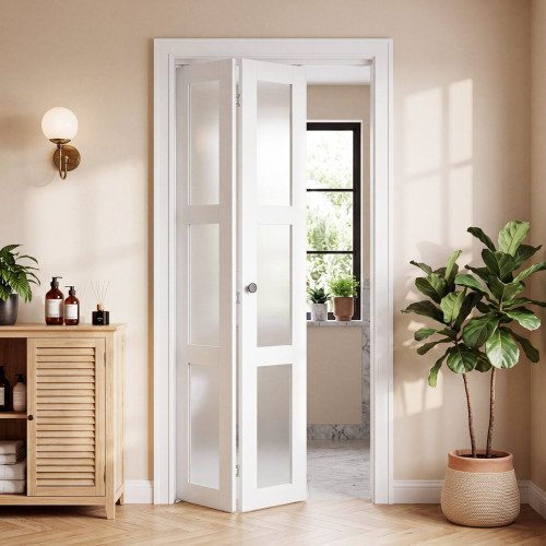 Dvokrilna preklopna vrata za ormar s mat staklom, 76,2 × 203,2 cm, komplet s okovom