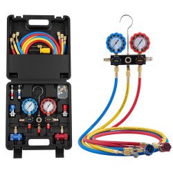 Set manometara za servis klime, 3-putni, za R134a, R404A, R1234yf i R22, crijeva 1,5 m Set manometara za servis klime, 3-putni, za R134a, R404A, R1234yf i R22, crijeva 1,5 m