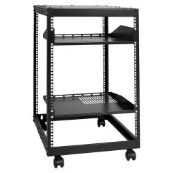 Zidni rack ormar za mrežnu opremu, 15U, otvoreni okvir, dubina 38–102 cm, na kotačima