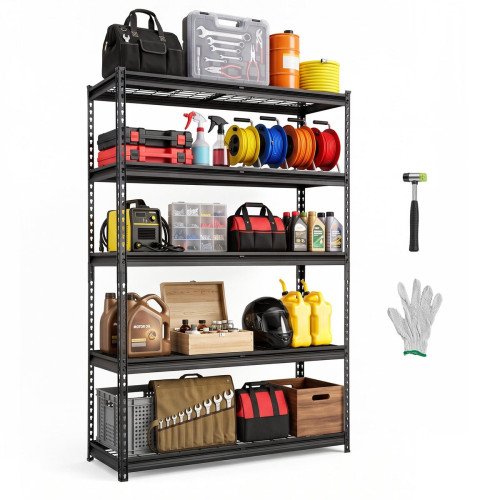 Metalni regal s 5 žičanih polica, 121,9 × 45 × 181,3 cm, nosivost 1134 kg, crni