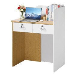 Recepcijski pult 80 cm s 2 ladice i LED rasvjetom, 80 × 45 × 100 cm, bijelo-drvena izvedba