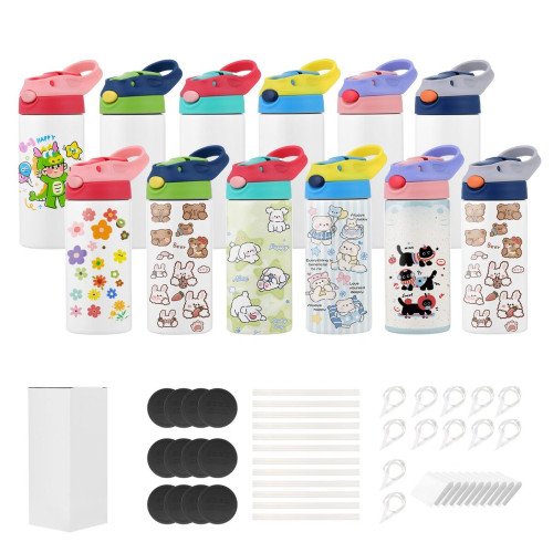Set od 12 sublimacijskih čaša za djecu 355 ml, nehrđajući čelik, dvostruka stijenka, slamka Set od 12 sublimacijskih čaša za djecu 355 ml, nehrđajući čelik, dvostruka stijenka, slamka