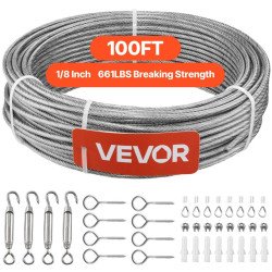 Čelično uže 304 s PVC omotačem, 3,2 mm × 30,5 m, 2,9 kN, s priborom za ugradnju Čelično uže 304 s PVC omotačem, 3,2 mm × 30,5 m, 2,9 kN, s priborom za ugradnju