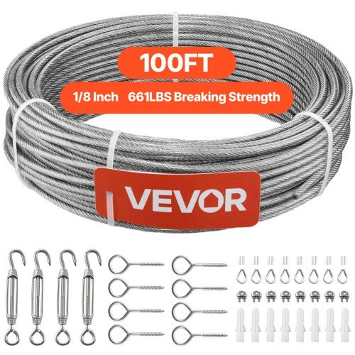 Čelično uže 304 s PVC omotačem, 3,2 mm × 30,5 m, 2,9 kN, s priborom za ugradnju Čelično uže 304 s PVC omotačem, 3,2 mm × 30,5 m, 2,9 kN, s priborom za ugradnju