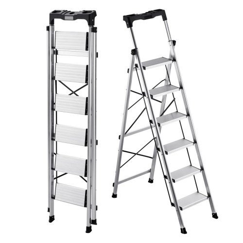 Sklopive aluminijske ljestve sa 6 stuba i pretincem za alat, visina 171,5 cm, nosivost 150 kg