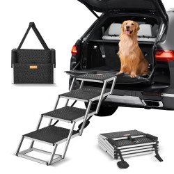 Sklopive aluminijske stepenice za psa za auto, 4 stube, nosivost 68 kg, visina 61–64,5 cm Sklopive aluminijske stepenice za psa za auto, 4 stube, nosivost 68 kg, visina 61–64,5 cm