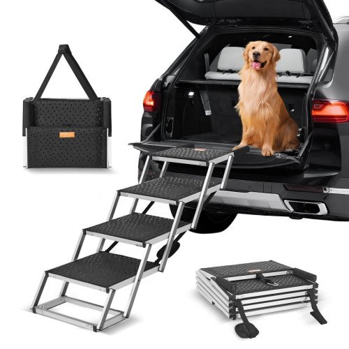 Sklopive aluminijske stepenice za psa za auto, 4 stube, nosivost 68 kg, visina 61–64,5 cm Sklopive aluminijske stepenice za psa za auto, 4 stube, nosivost 68 kg, visina 61–64,5 cm