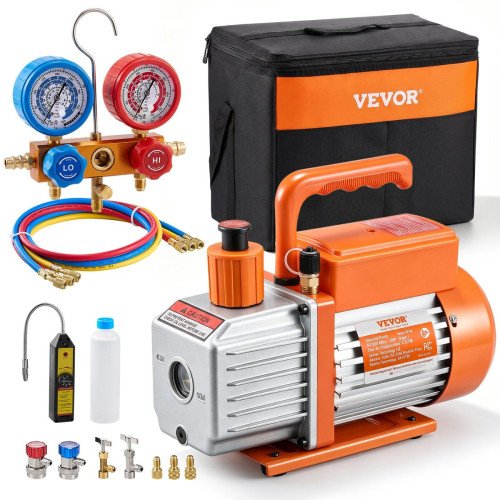 Komplet vakuumske pumpe i manometara za klimu s detektorom curenja, 127 L/min (4,5 CFM), 1/3 KS Komplet vakuumske pumpe i manometara za klimu s detektorom curenja, 127 L/min (4,5 CFM), 1/3 KS